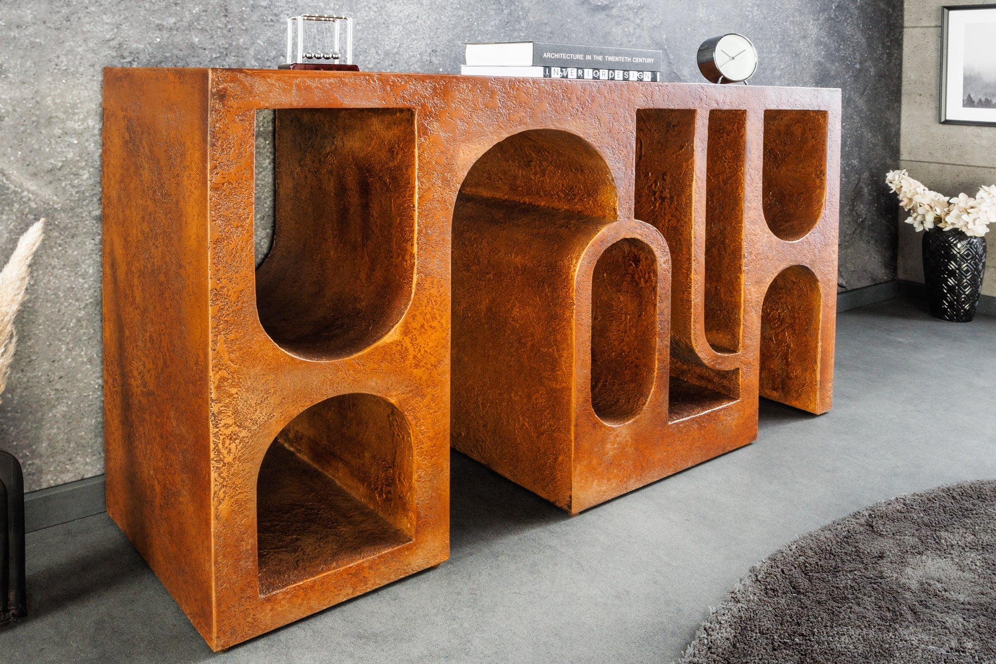 consola-abstracto-arte-ambient-120cm-en-beton-aspecto-cobre-óxido-diseño-redondo-arco_44309 (inv)