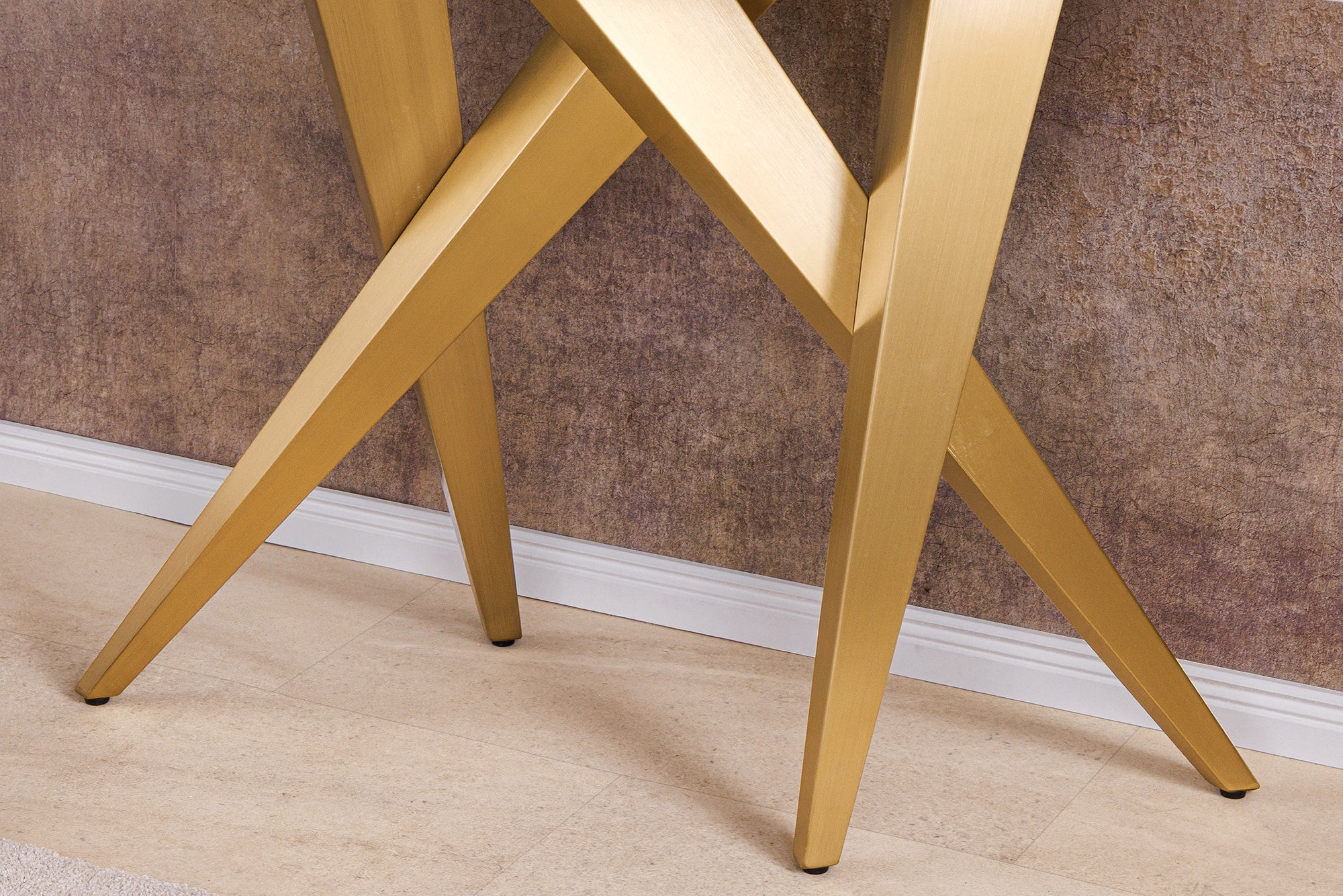 Consola de diseño ART LIVING 140cm mármol blanco cerámica champán oro cepillado
