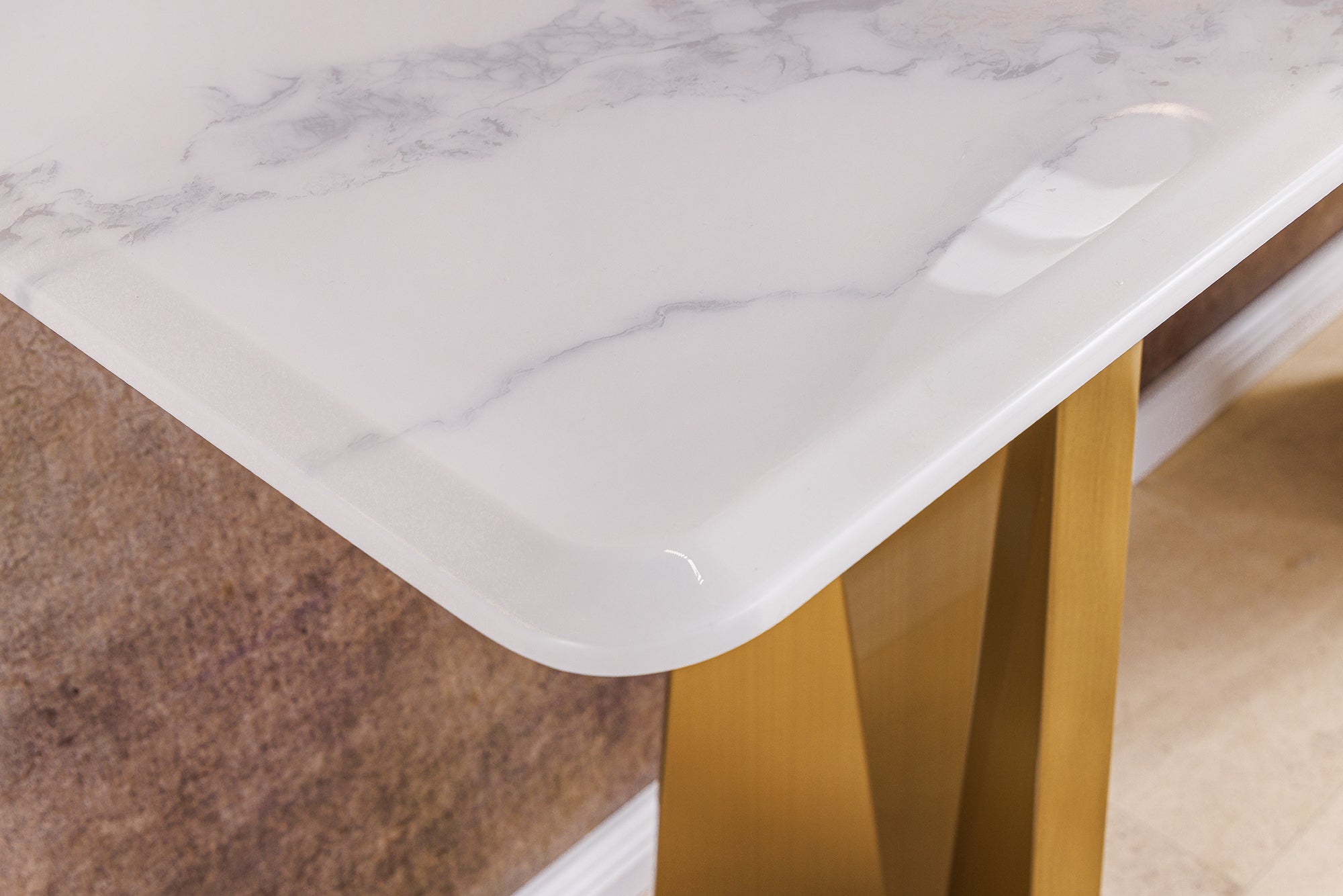 Consola de diseño EXTRAVAGANCIA 140cm mármol blanco metal oro champán cepillado