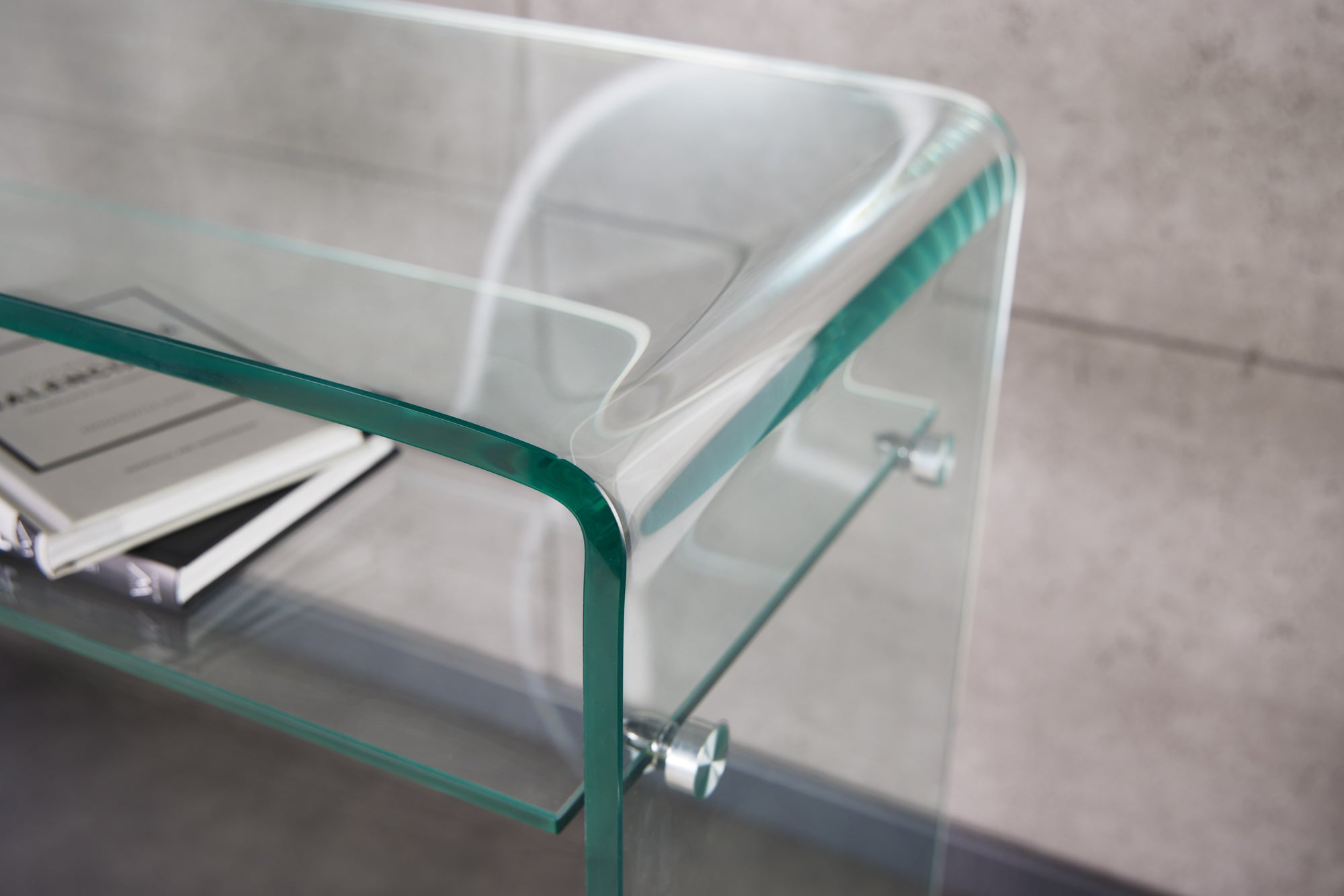 FANTOME Consola de diseño de cristal transparente de 100 cm con estante