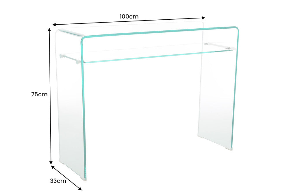 FANTOME Consola de diseño de cristal transparente de 100 cm con estante