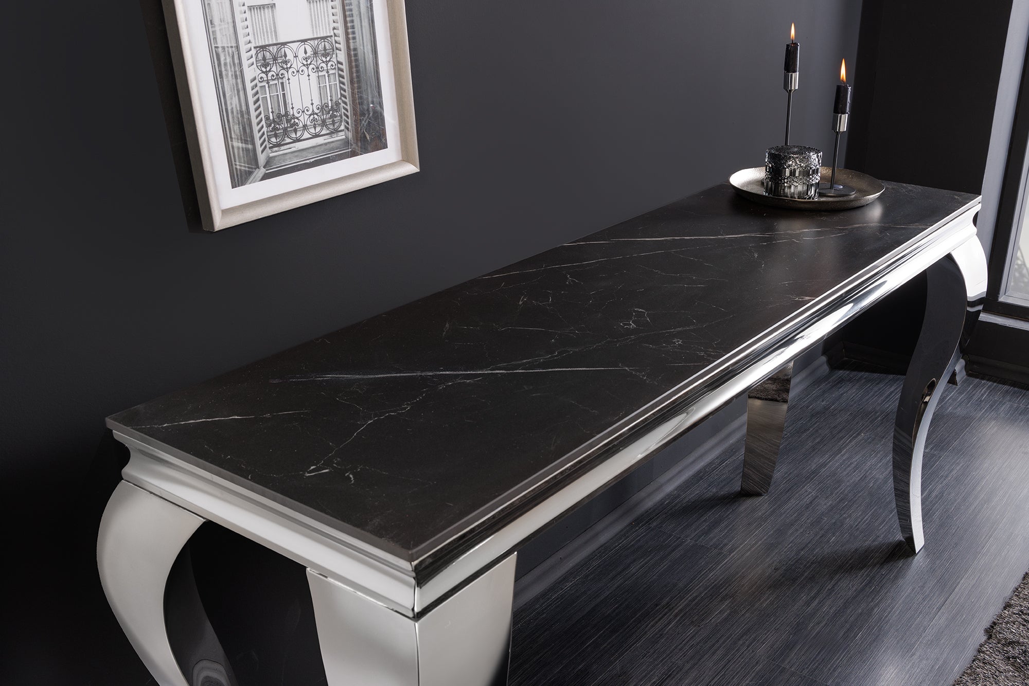 Consola de diseño MODERNE BAROQUE 140cm negro antracita cromo cerámica mármol