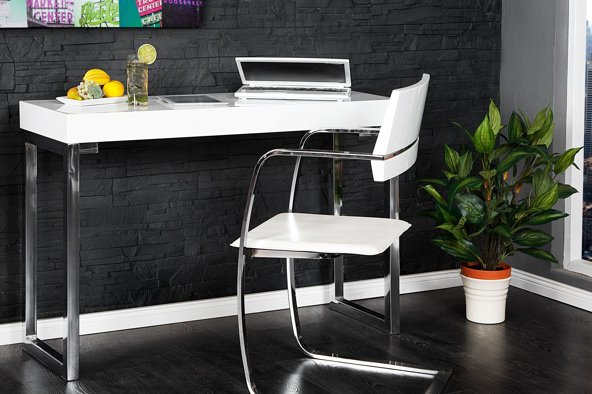 WHITE DESK mesa consola de diseño 120 cm blanco brillante