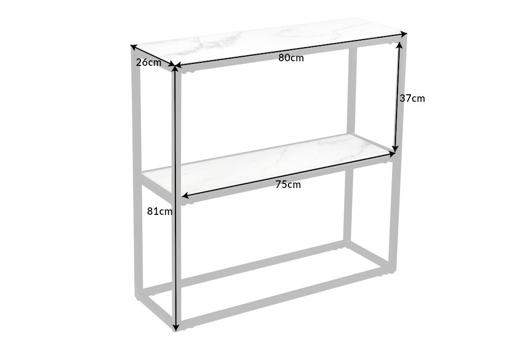 Consola elegante BOUTIQUE 81cm cristal blanco decoración mármol marco negro