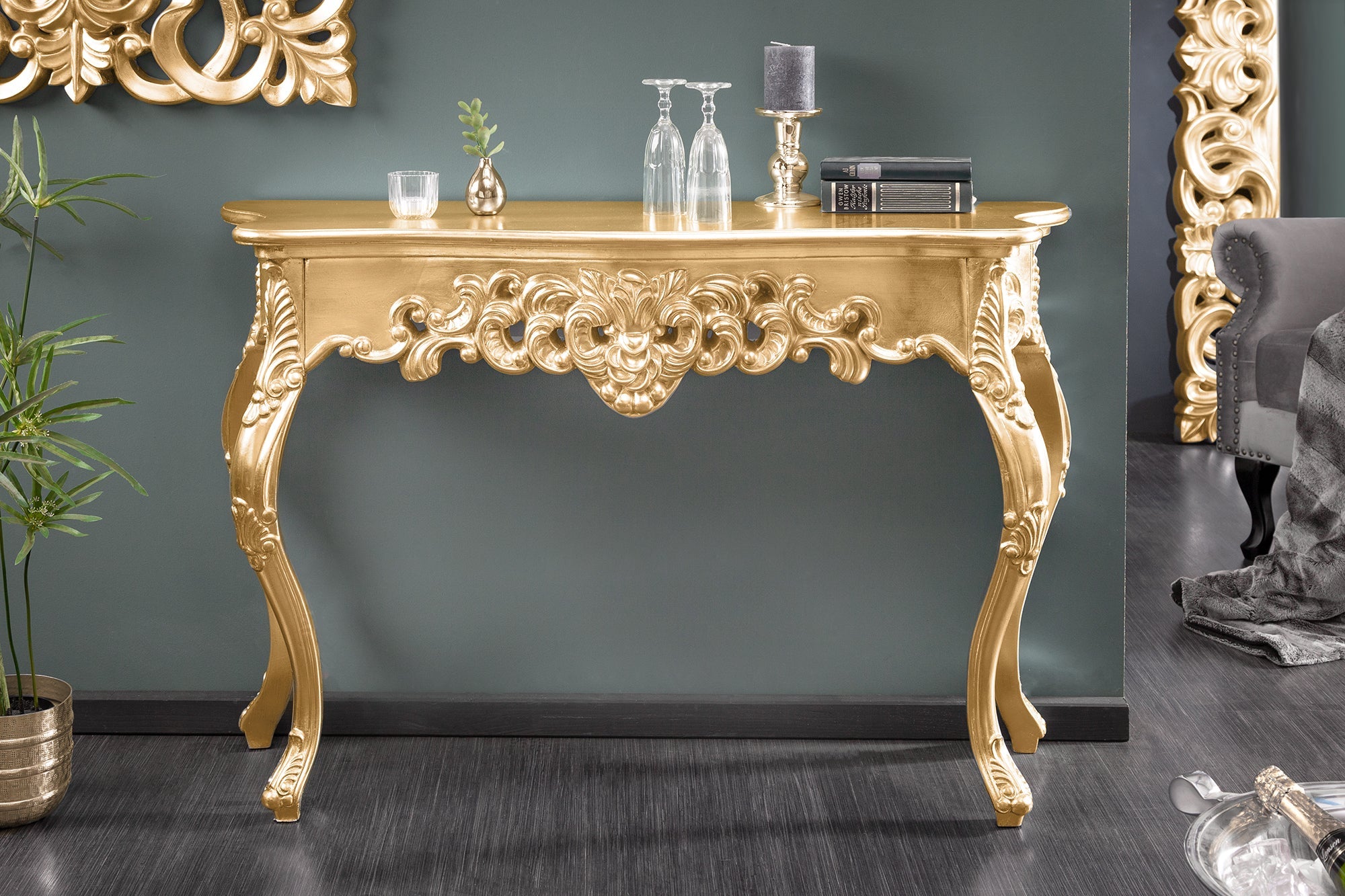 Elegante aparador VENICE 110cm de diseño barroco dorado hecho a mano