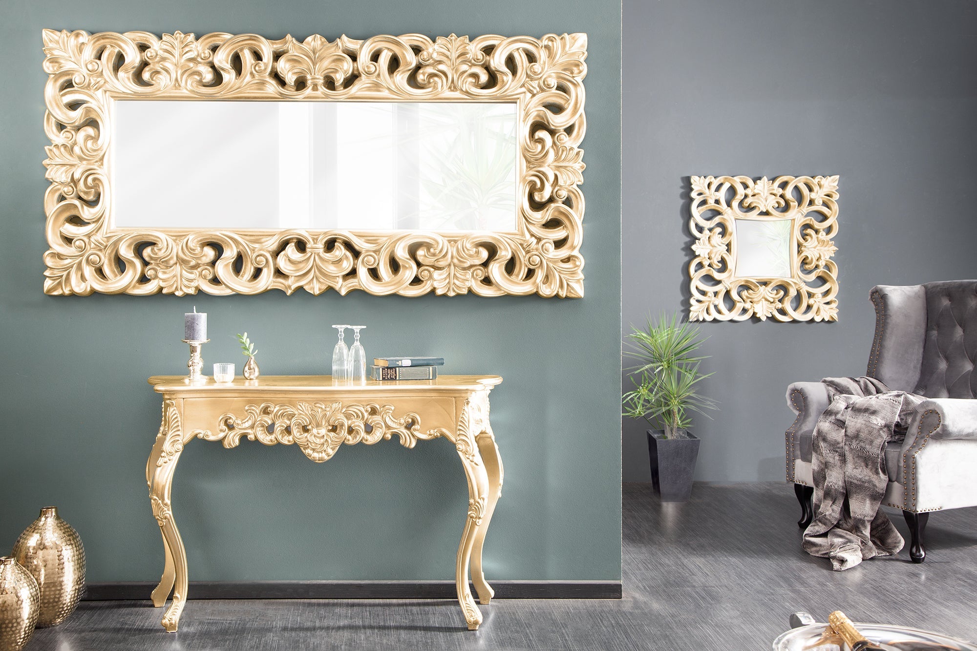 Elegante aparador VENICE 110cm de diseño barroco dorado hecho a mano