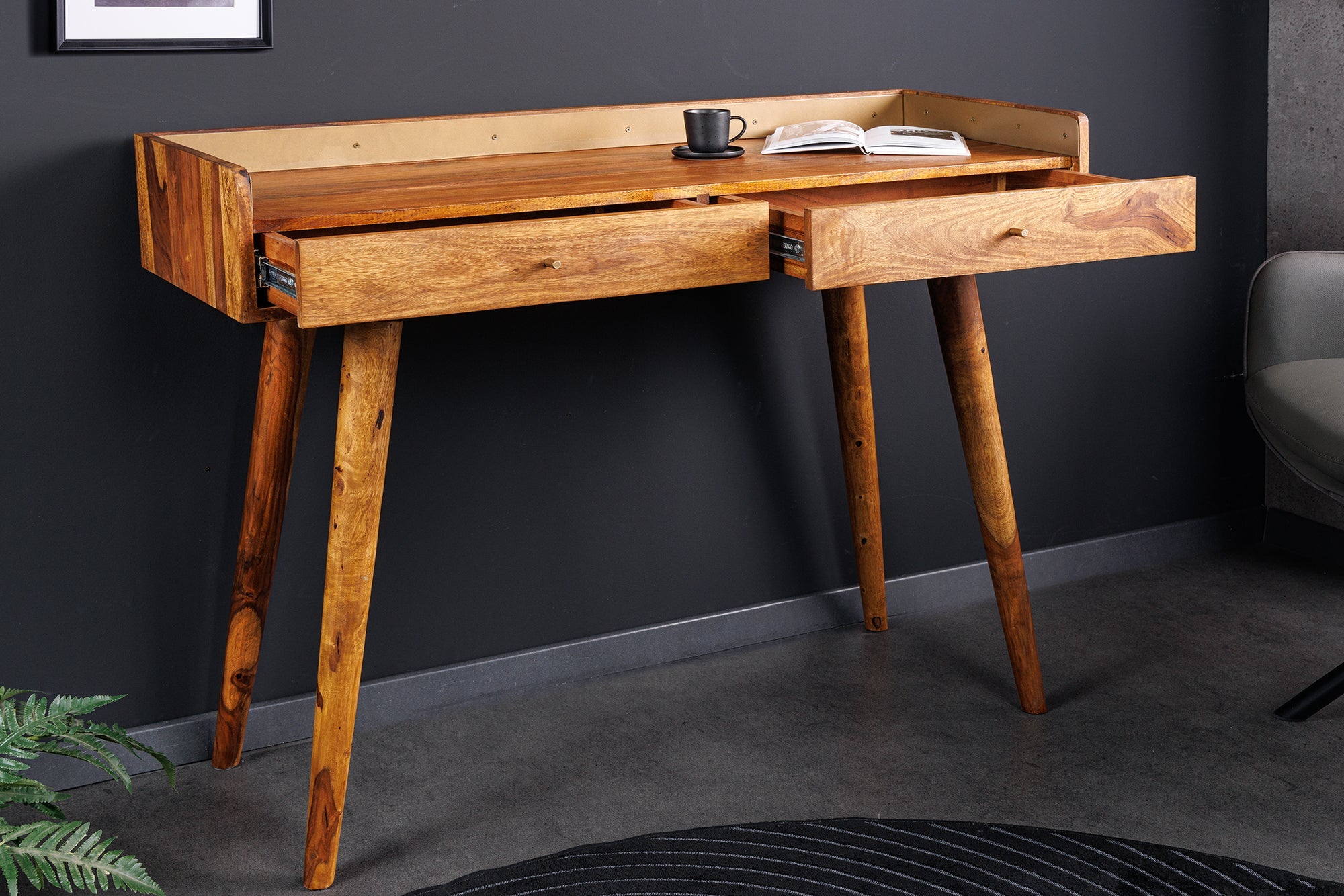 Consola de madera maciza BEAUTY BY NATURE 110 cm acabado piedra Sheesham marrón