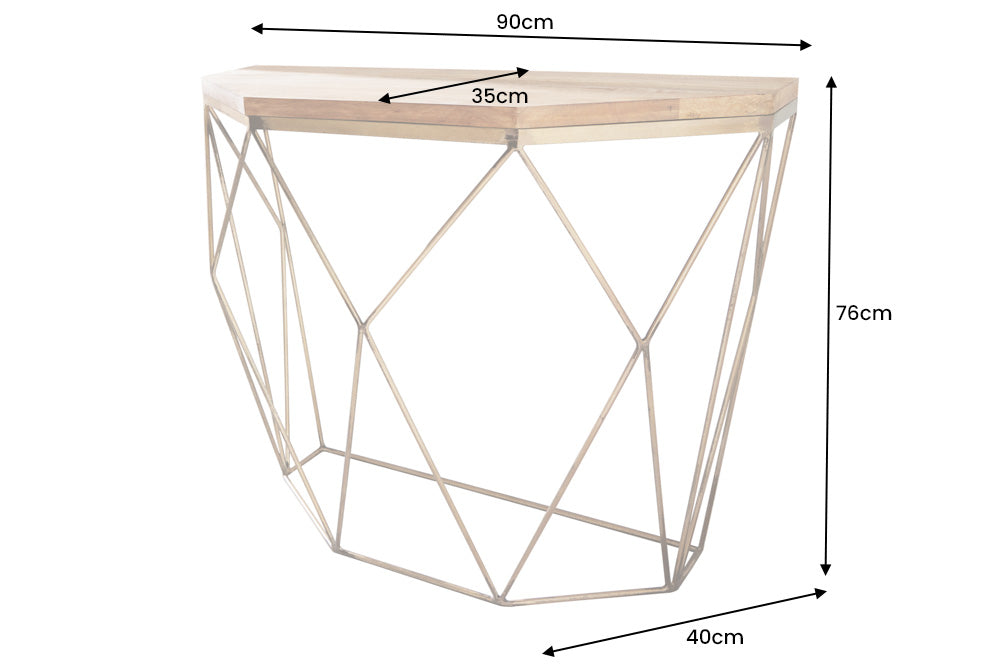Consola de filigrana DIAMOND 90cm mango latón madera maciza metal