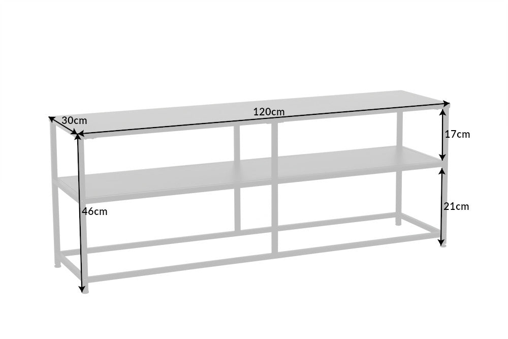DURA STEEL consola industrial 120cm estante de TV de metal negro con dos estantes