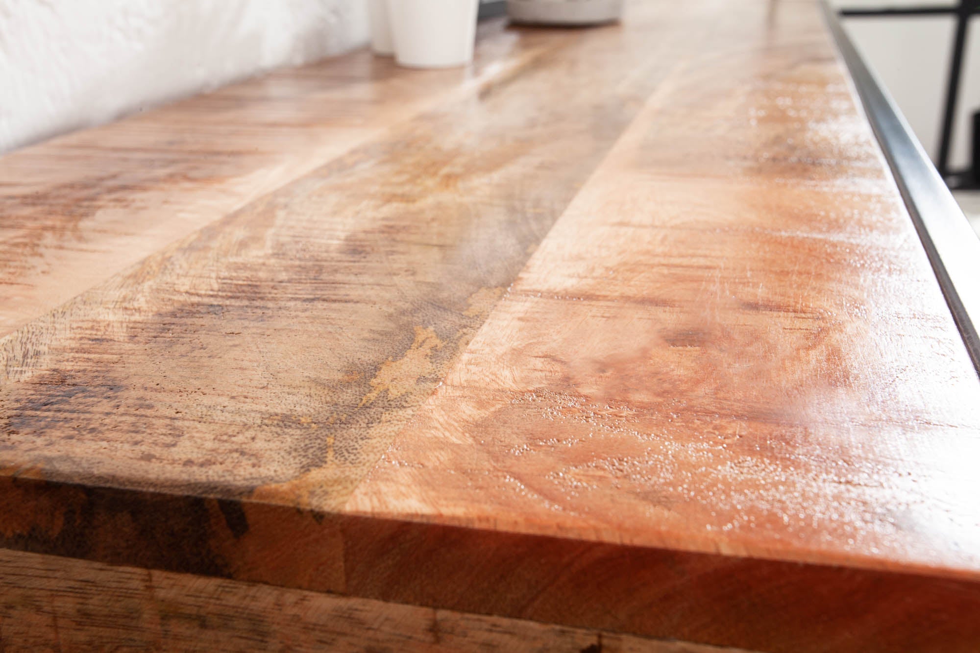 INDUSTRIAL Consola industrial de madera de mango de 120 cm con patas negras