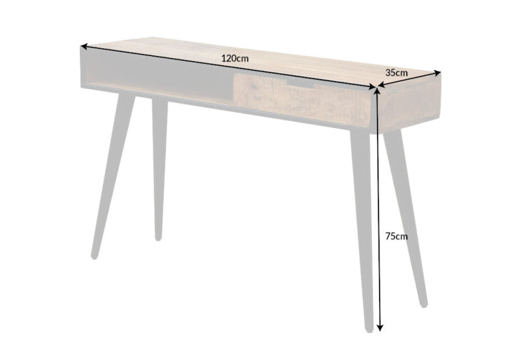 INDUSTRIAL Consola industrial de madera de mango de 120 cm con patas negras