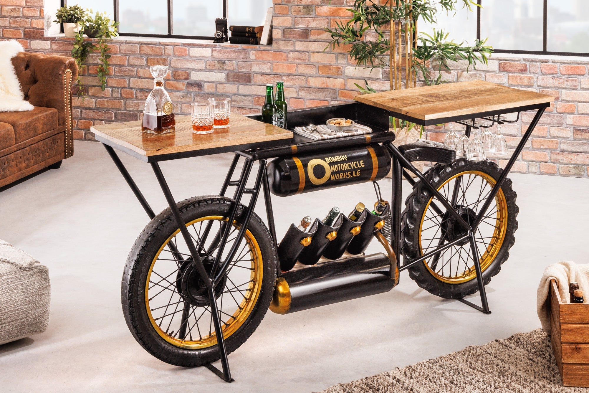 consola-industrial-moto-185cm-madera de mango-negro-barra-mostrador-moto-upcycling_42108 (inv)