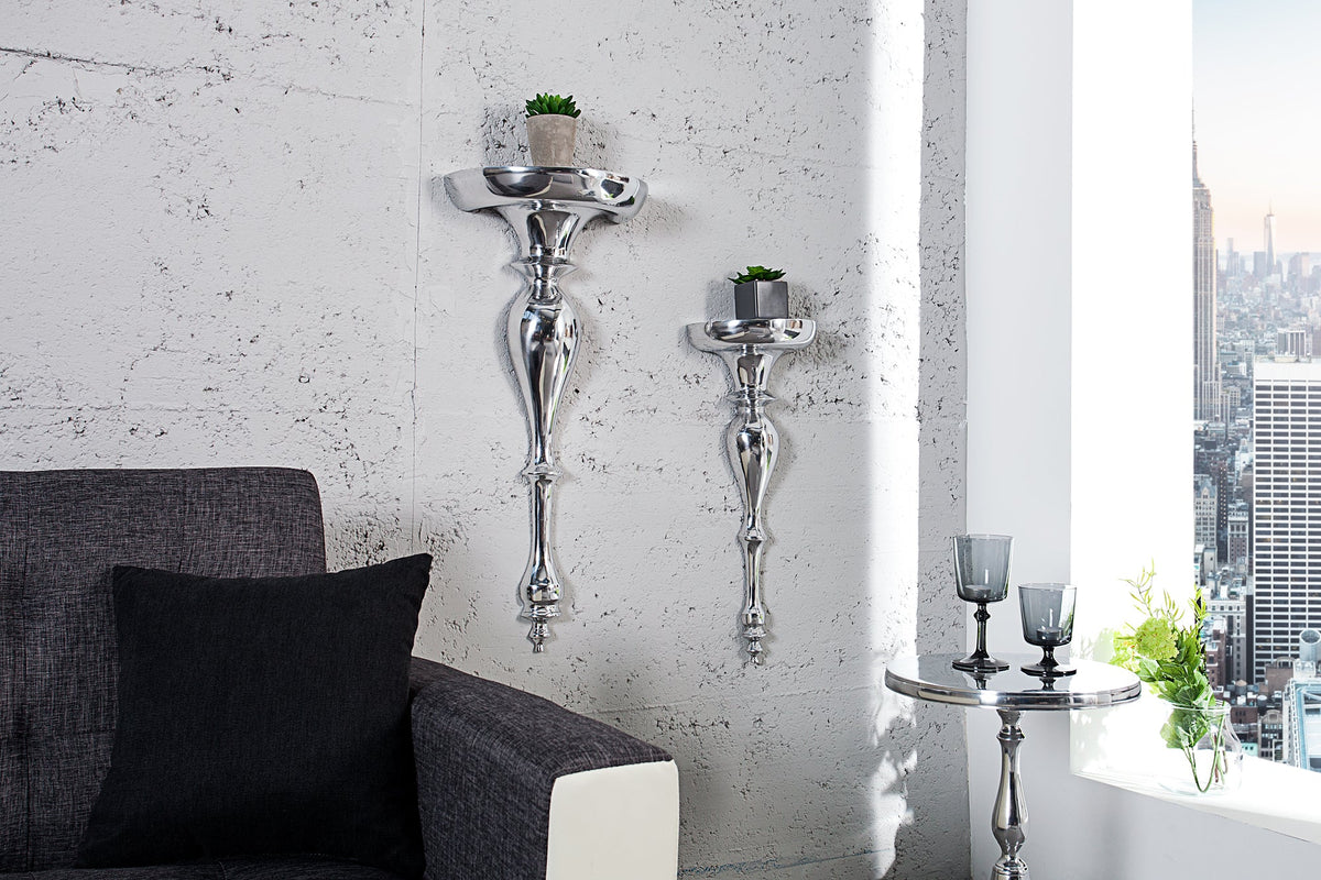 Console murale baroque SCALA 60cm étagère murale en aluminium argenté