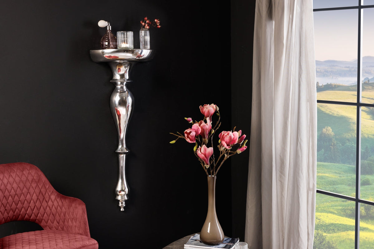 Console murale baroque SCALA 80cm étagère murale en aluminium argenté