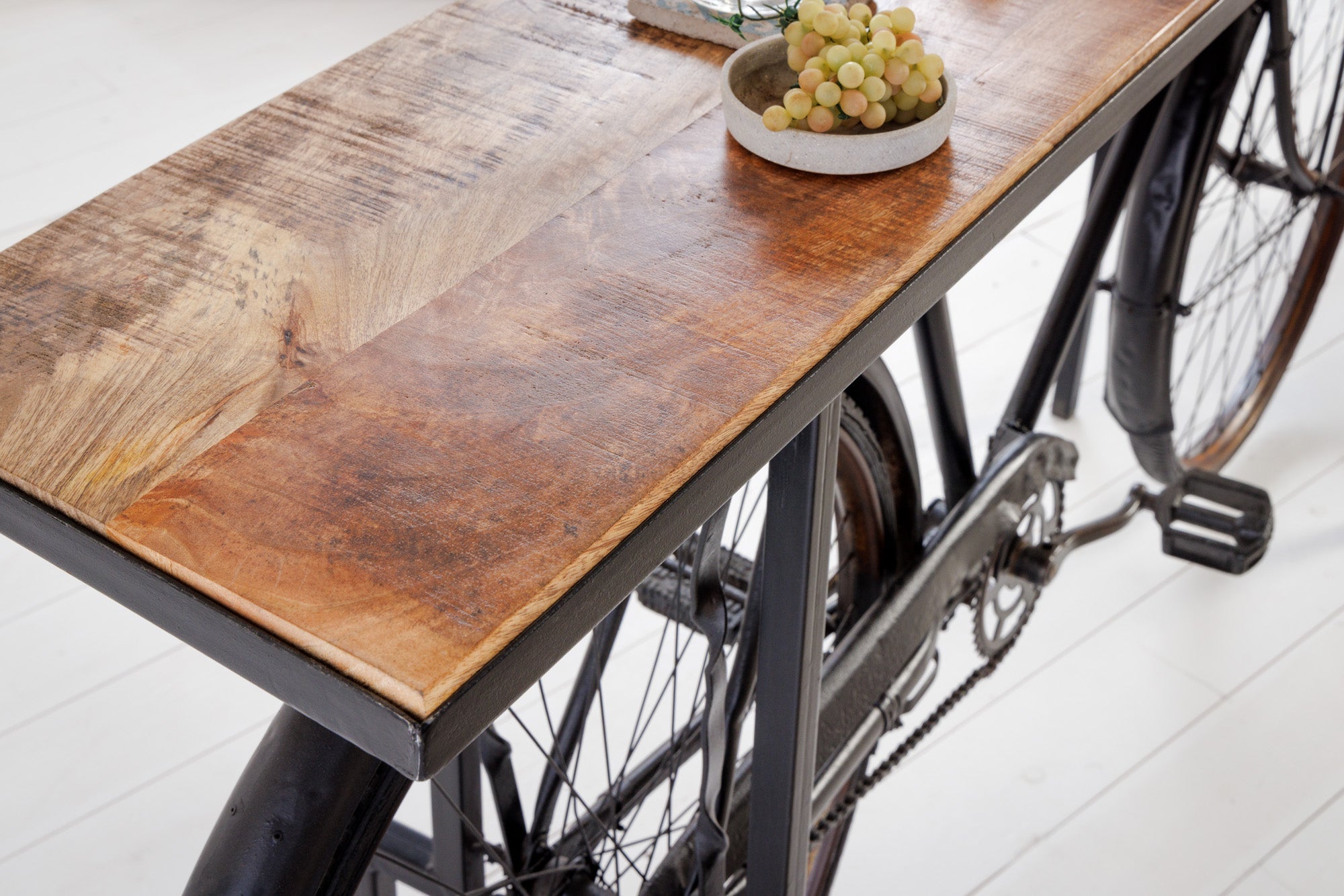 Consola retro BICICLETA 195cm madera de mango bicicleta mesa de bar upcycling