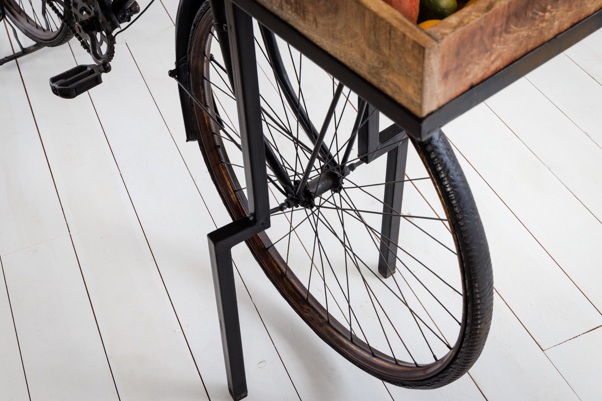 Consola retro BICICLETA 195cm madera de mango bicicleta mesa de bar upcycling
