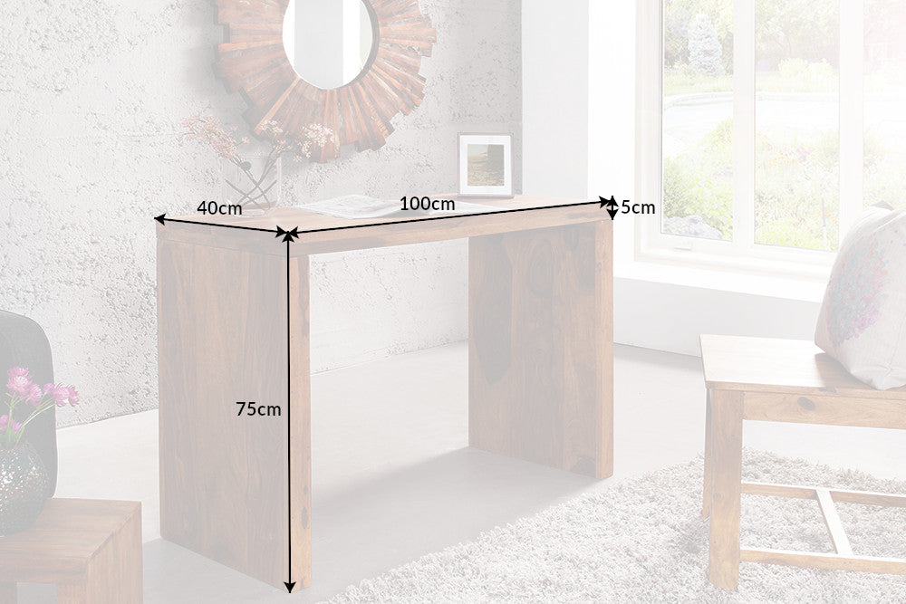 Consola maciza MAKASSAR de 100 cm con acabado de piedra Sheesham marrón
