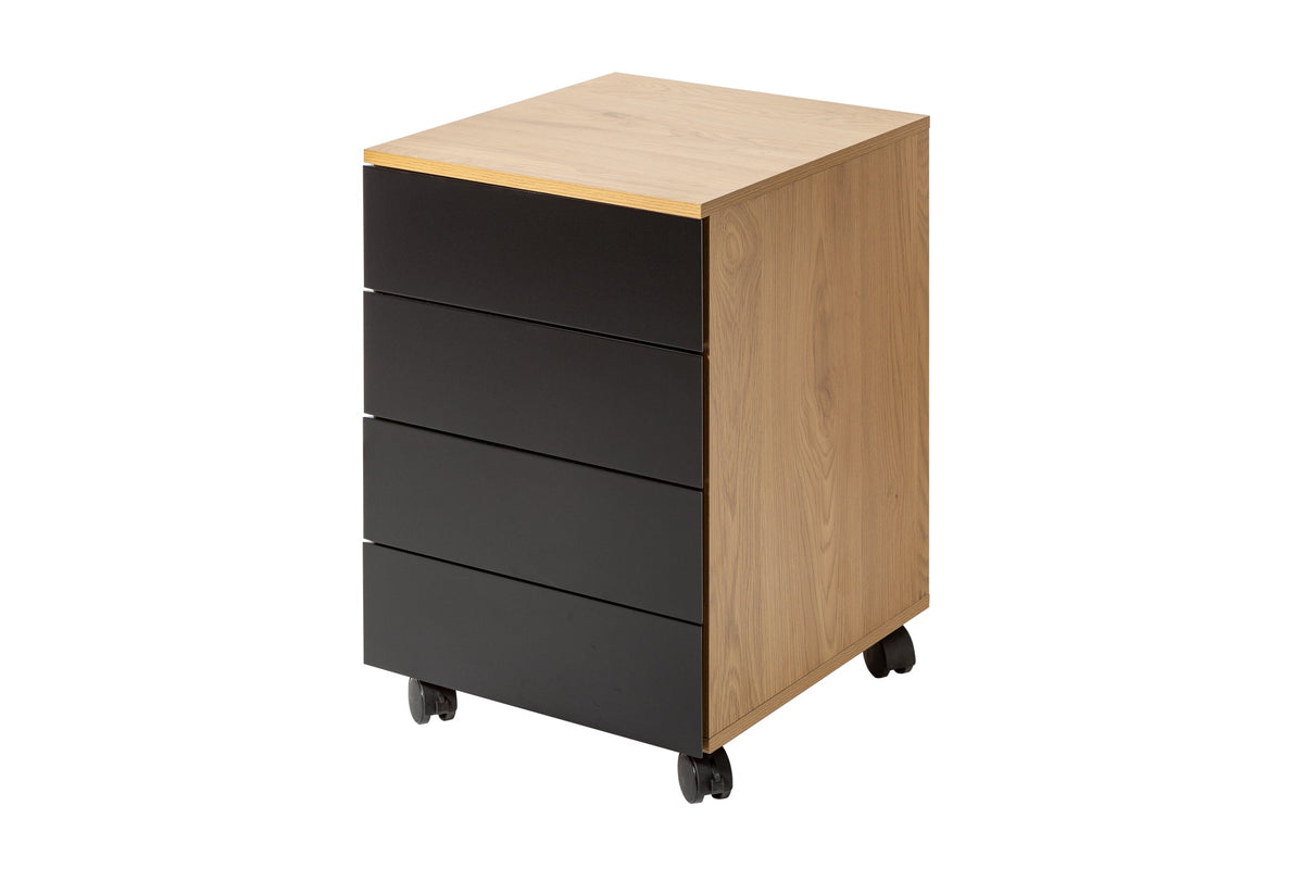 Conteneur roulant moderne STUDIO 40cm aspect chêne noir 4 tiroirs