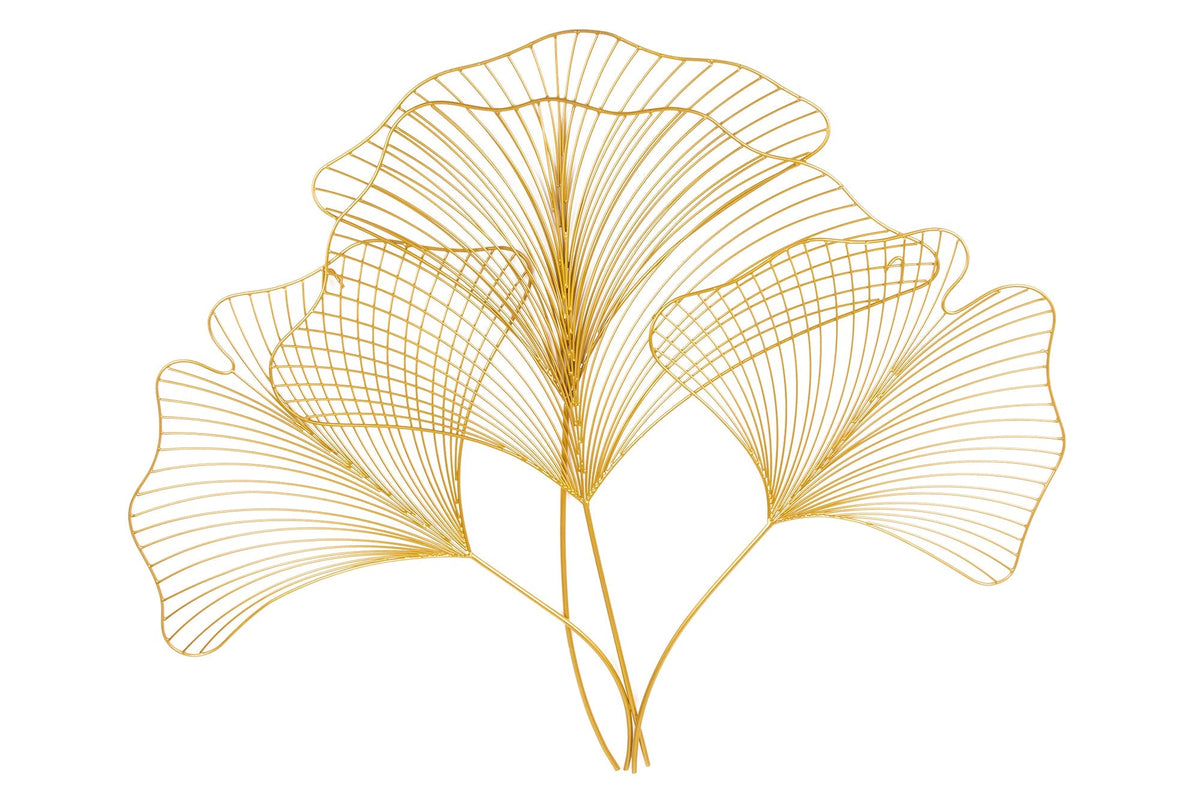 Décoration murale élégante GINKGO 90cm or en forme de feuille filigrane