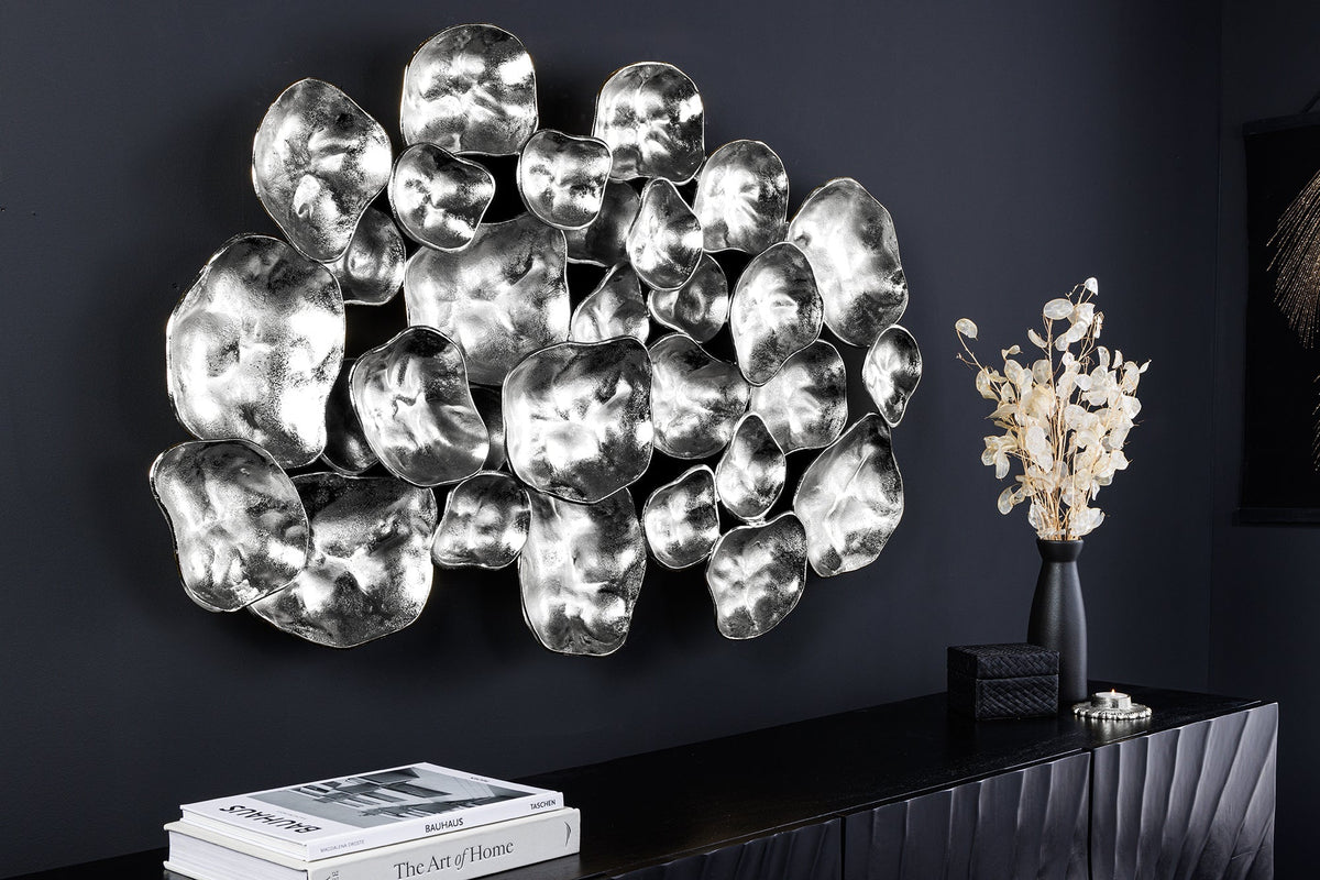 Décoration murale moderne VARIATION 105cm métal argenté fait main