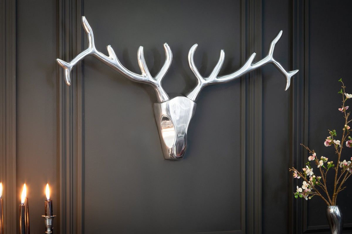 Décoration murale moderne VEADO 100cm bois de cerf argenté