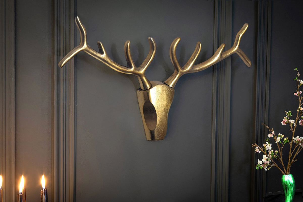 Décoration murale moderne VEADO 100cm bois de cerf doré