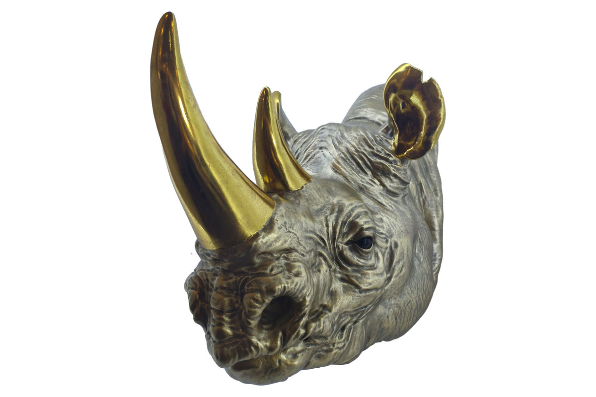 Deko-Wandfigur RHINO 60cm gold handmade Nashorn-Skulptur