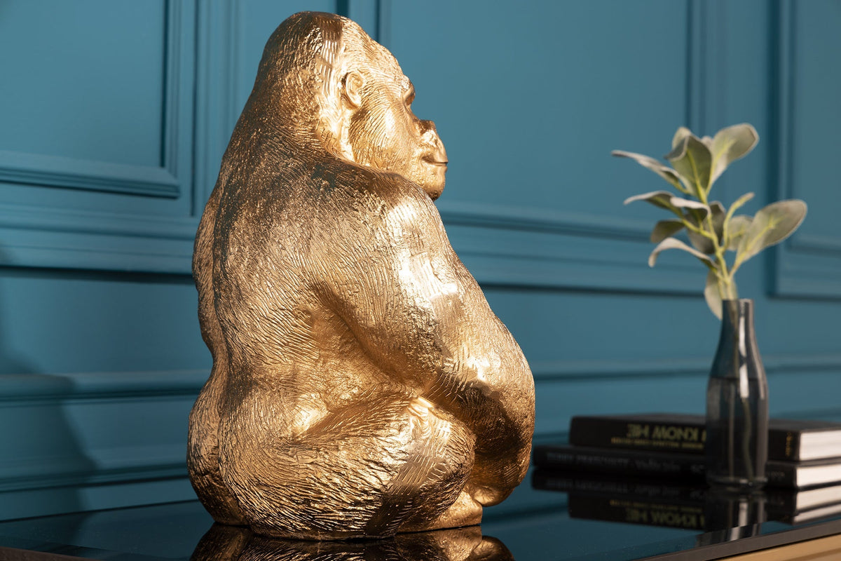 Dekorative Gorillafigur KONG 40cm gold handmade Metall Skulptur