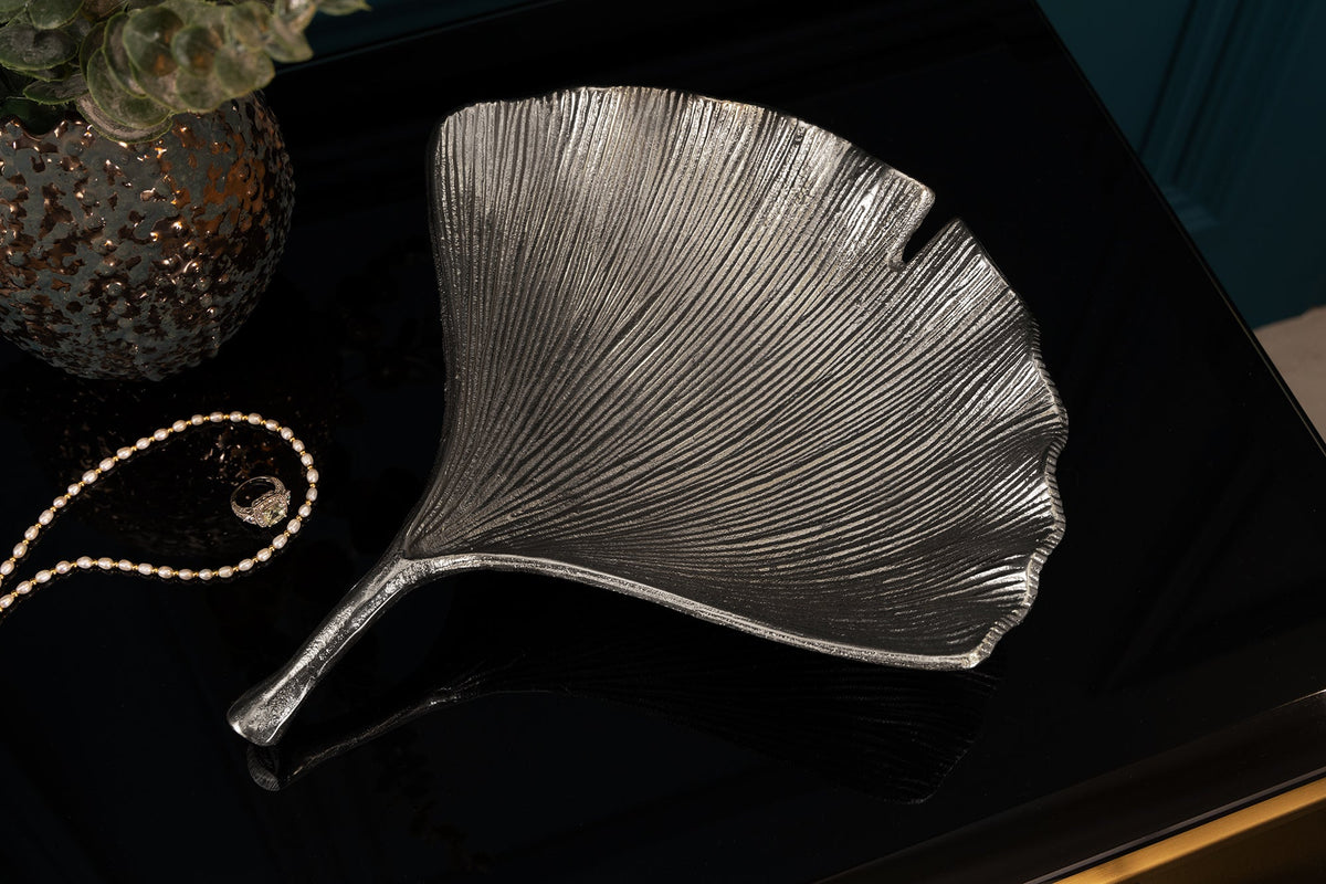 Dekorative Schale GINKGO 35cm silber handmade Metall