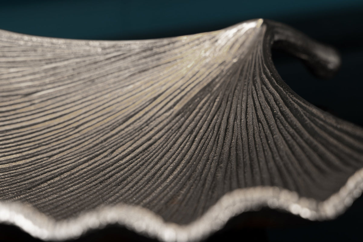 Dekorative Schale GINKGO 35cm silber handmade Metall