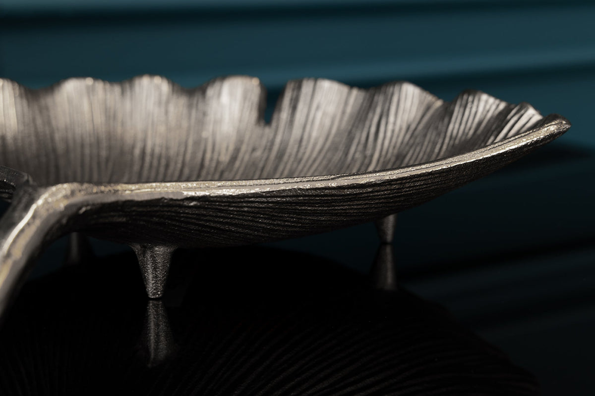 Dekorative Schale GINKGO 35cm silber handmade Metall