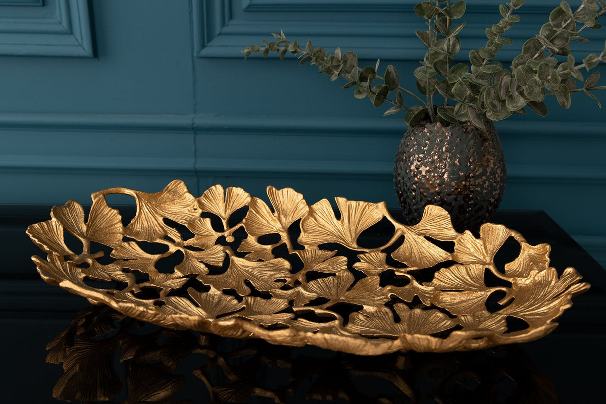 Dekorative Schale GINKGO LEAFS 40cm gold handmade Metall