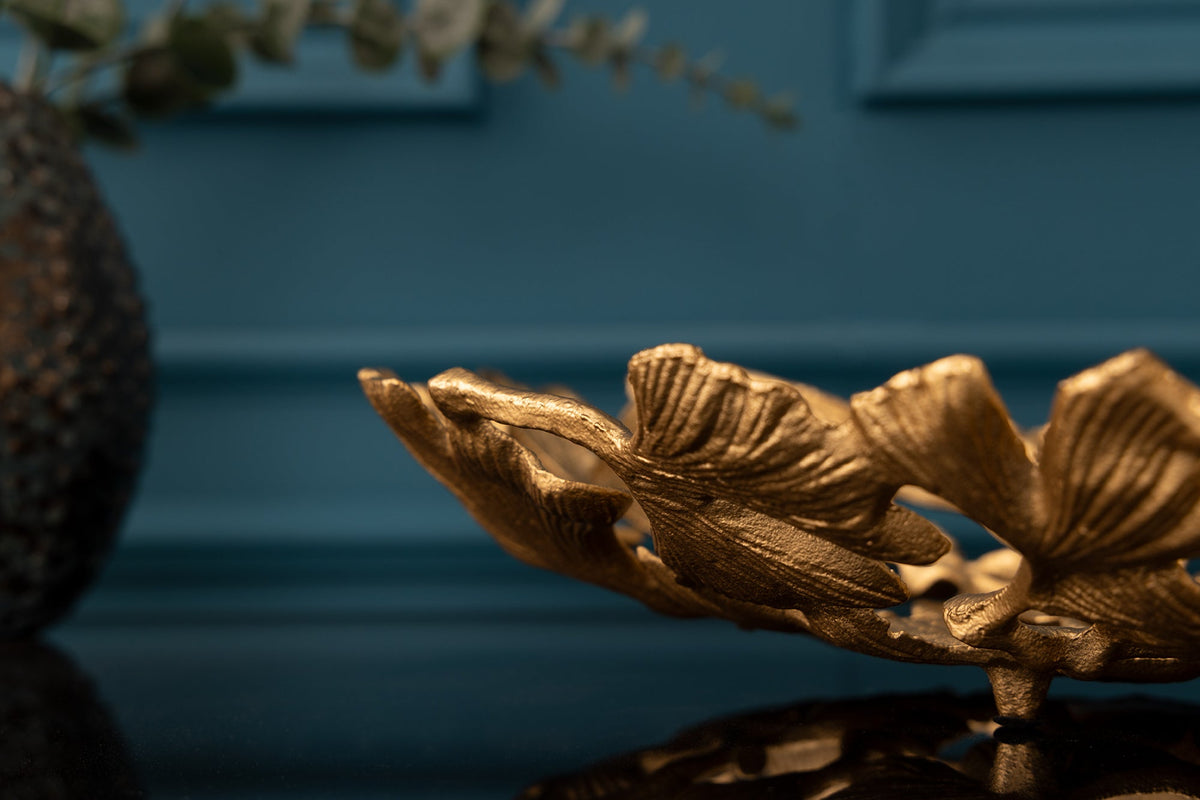 Dekorative Schale GINKGO LEAFS 40cm gold handmade Metall
