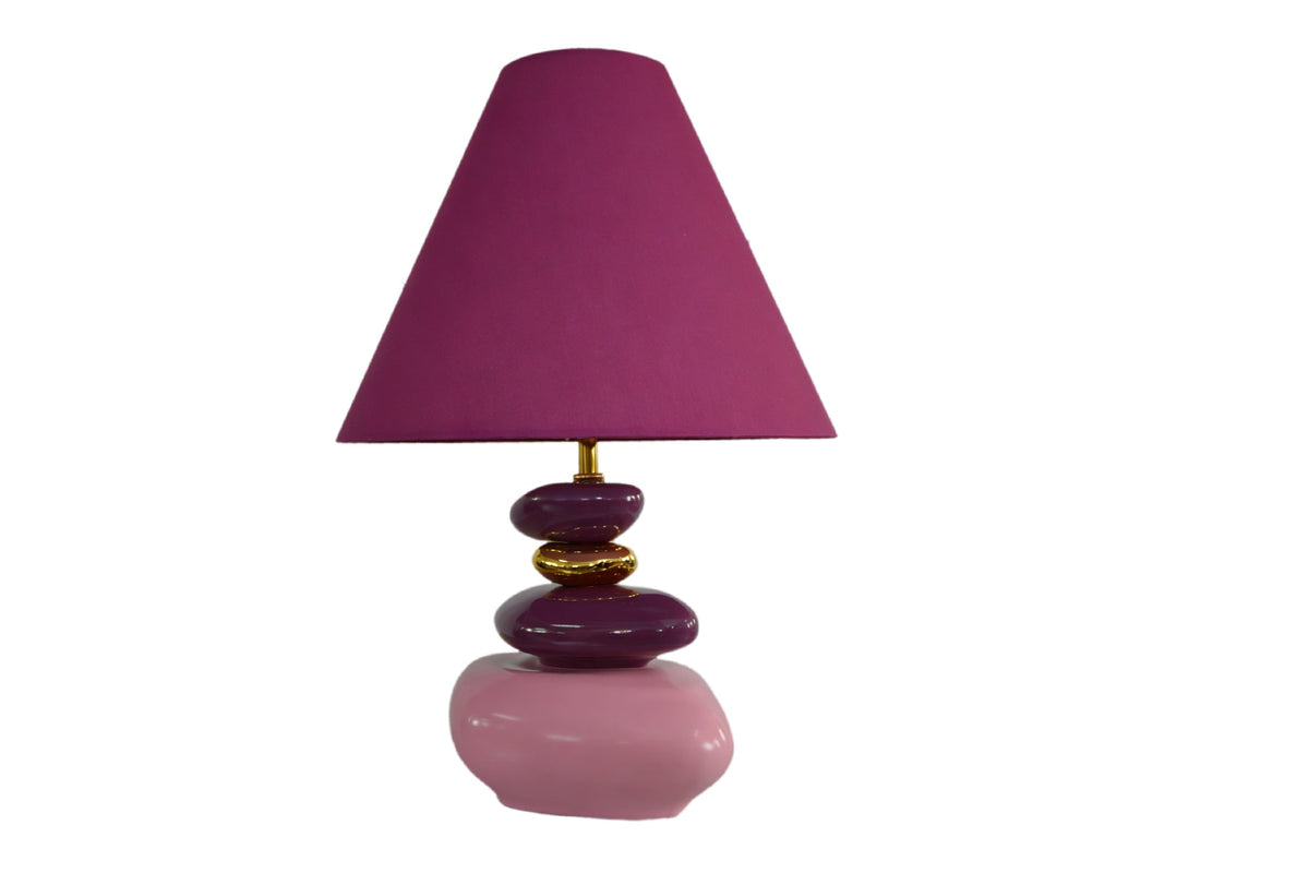 Dekorative Tischlampe STONES OF ECSTASY 60cm pink rosa gold mit Stoffschirm rund