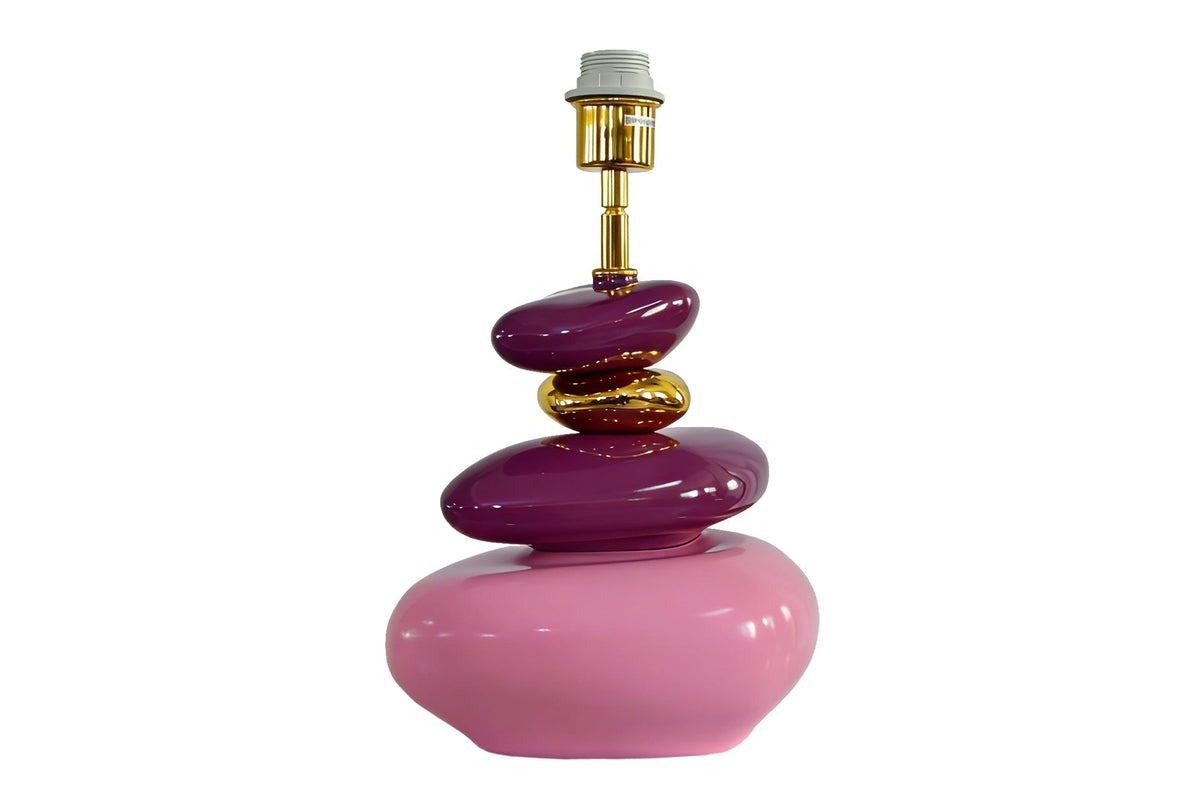 Dekorative Tischlampe STONES OF ECSTASY 60cm pink rosa gold mit Stoffschirm rund