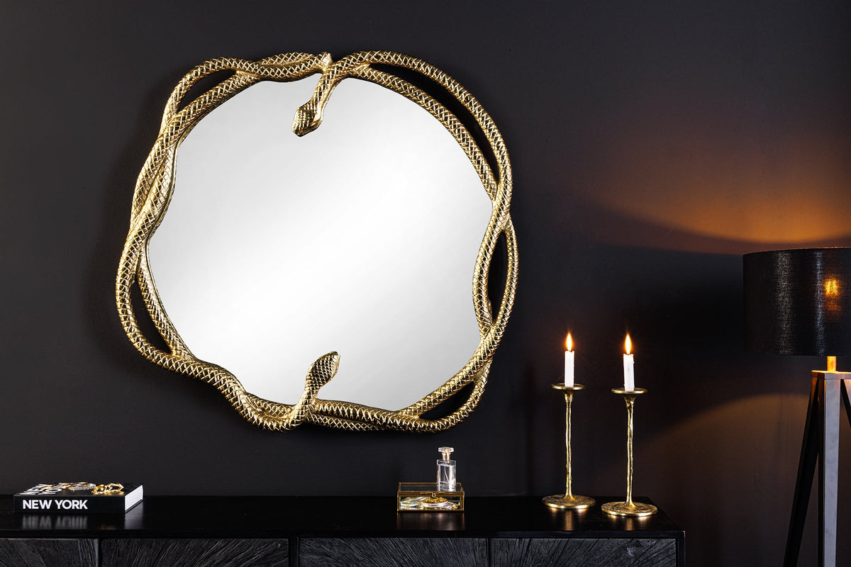Dekorativer Spiegel SNAKE L 50cm gold Metall Schlangen-Skulptur