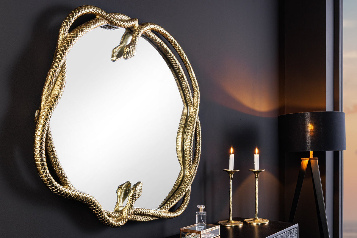 Dekorativer Spiegel SNAKE XL 85cm gold Metall Schlangen-Skulptur