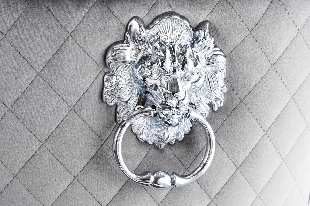Design Barhocker CASTLE DELUXE gris velours argent acier inoxydable avec dossier Chesterfield