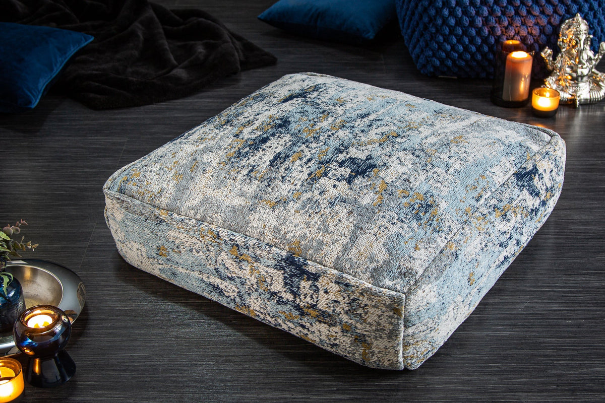 Design coussin de sol XL ABSTRAKT 70cm bleu beige motif abstrait pouf d'assise