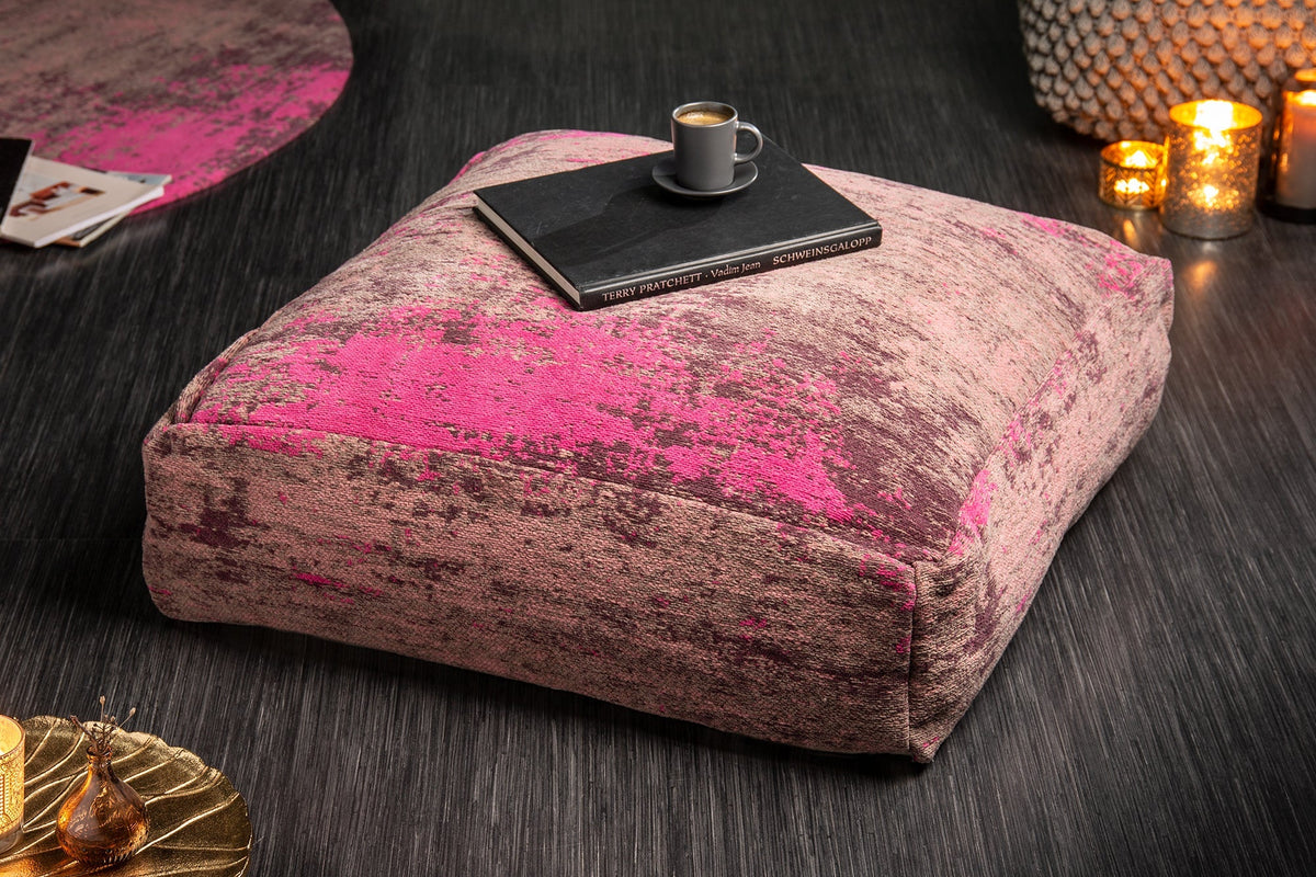 Design coussin de sol XL MODERN ART 70cm rouge rose motif abstrait pouf