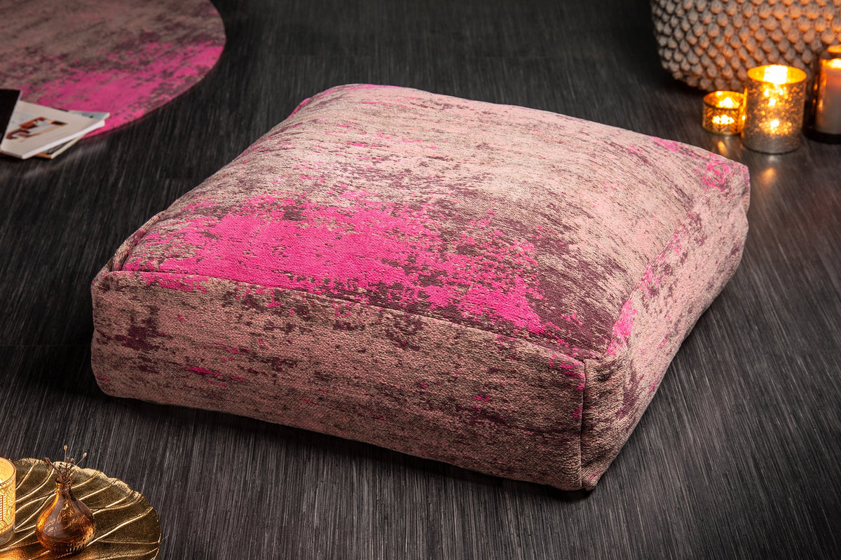 Design coussin de sol XL MODERN ART 70cm rouge rose motif abstrait pouf