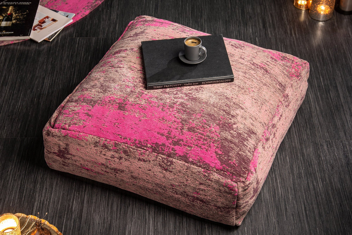 Design coussin de sol XL MODERN ART 70cm rouge rose motif abstrait pouf