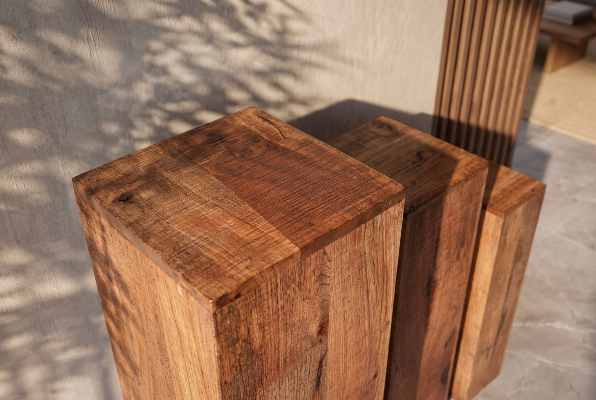 Design Deko Säule 3er Set MAKASSAR 80cm Mangoholz Handarbeit
