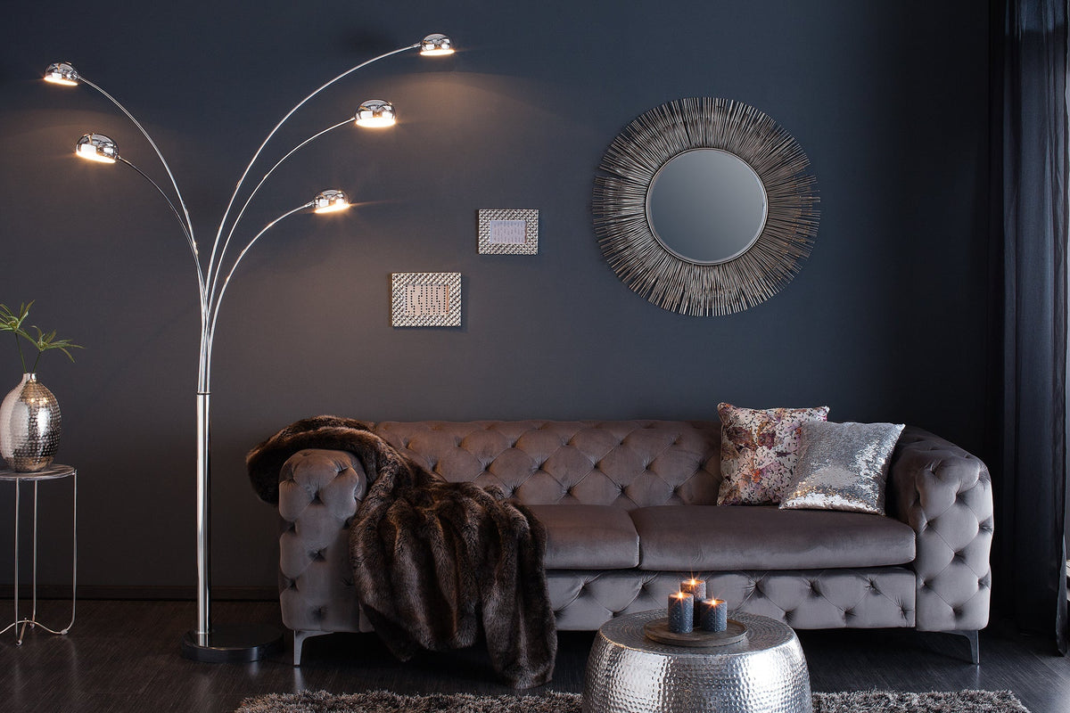 Design lampe arco FIVE LIGHTS 205cm chromé lampadaire avec pied en marbre noir