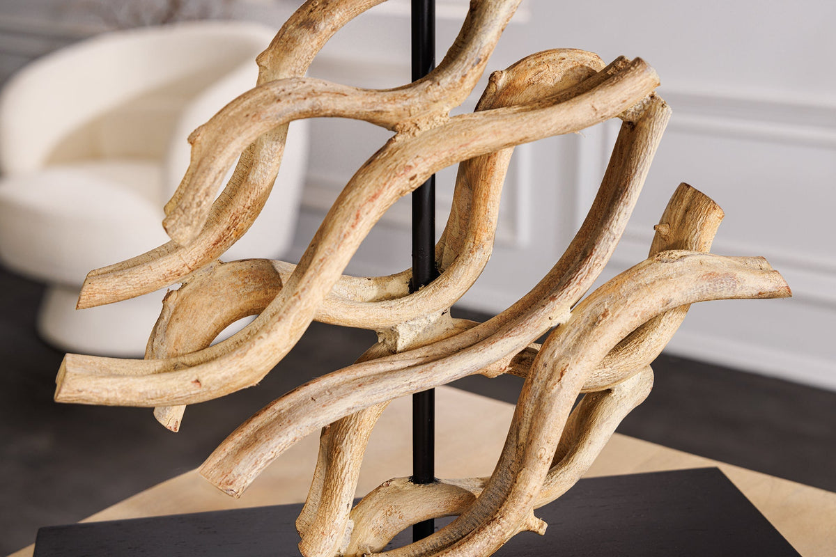 Design lampe de table WAVE 60cm naturel bois massif handmade blanc abat-jour en coton