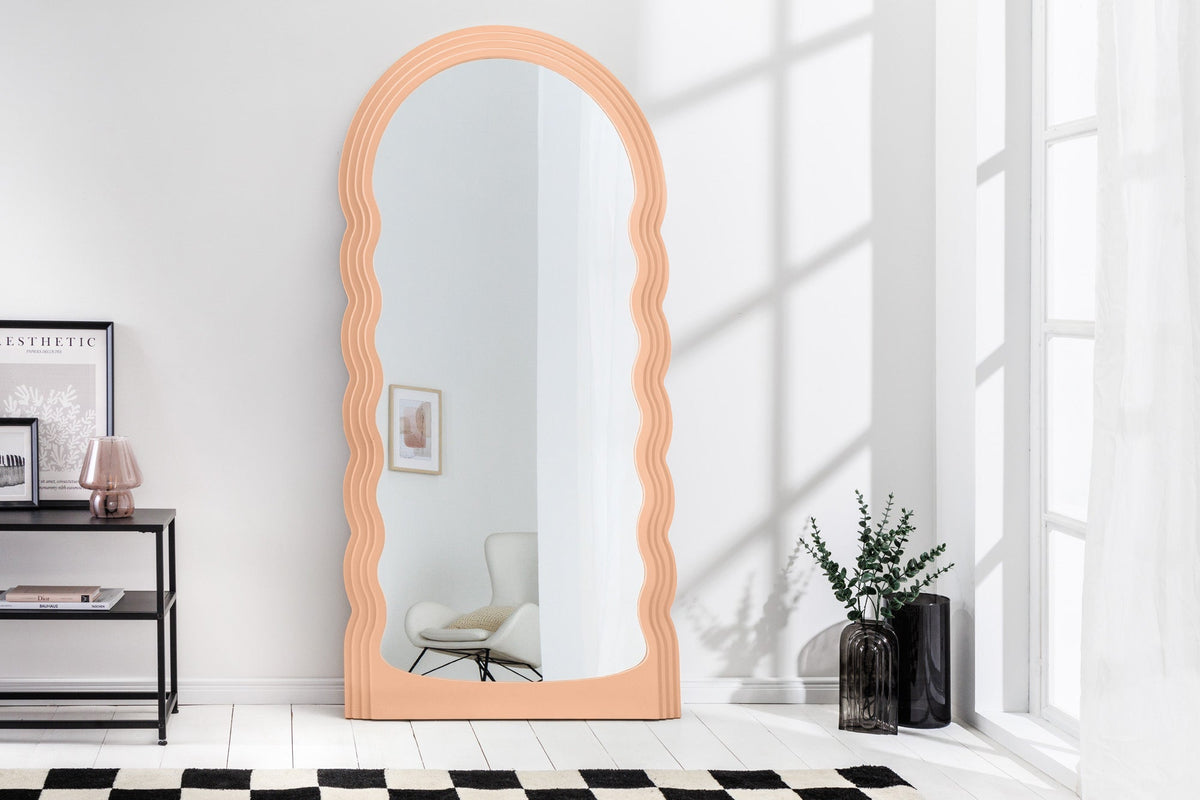 Design miroir mural WAVE 160cm apricot pastel miroir à arc rond