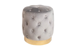 Design pouf MODERN BAROCK 37cm gris-noble or velours Chesterfield