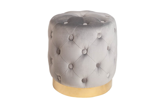 Design pouf MODERN BAROCK 37cm gris-noble or velours Chesterfield