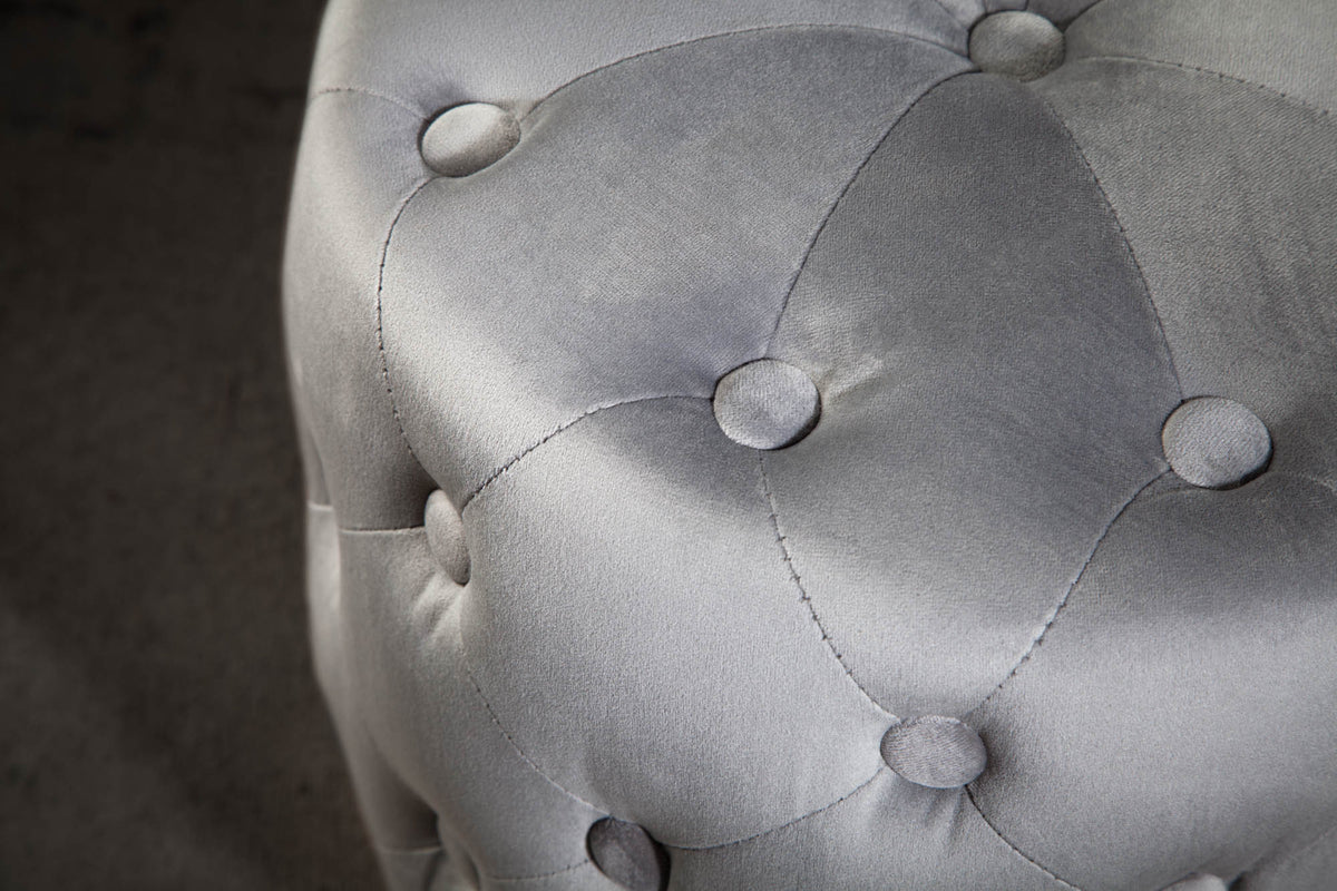 Design pouf MODERN BAROCK 37cm gris-noble or velours Chesterfield