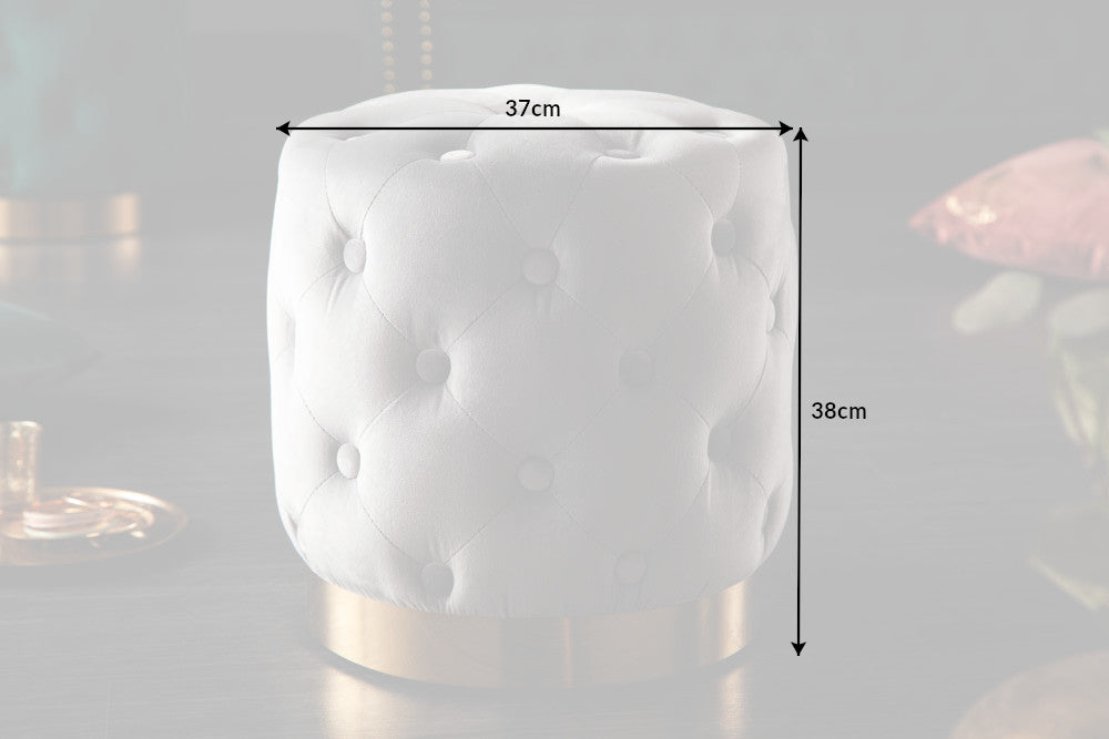 Design pouf MODERN BAROCK 37cm gris-noble or velours Chesterfield